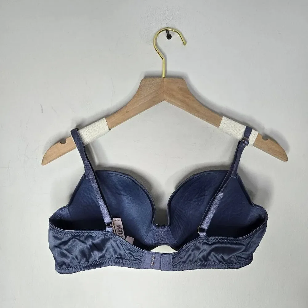 Victoria's Secret Dream Angels Bra Size 34C Lined Demi Satin Blue